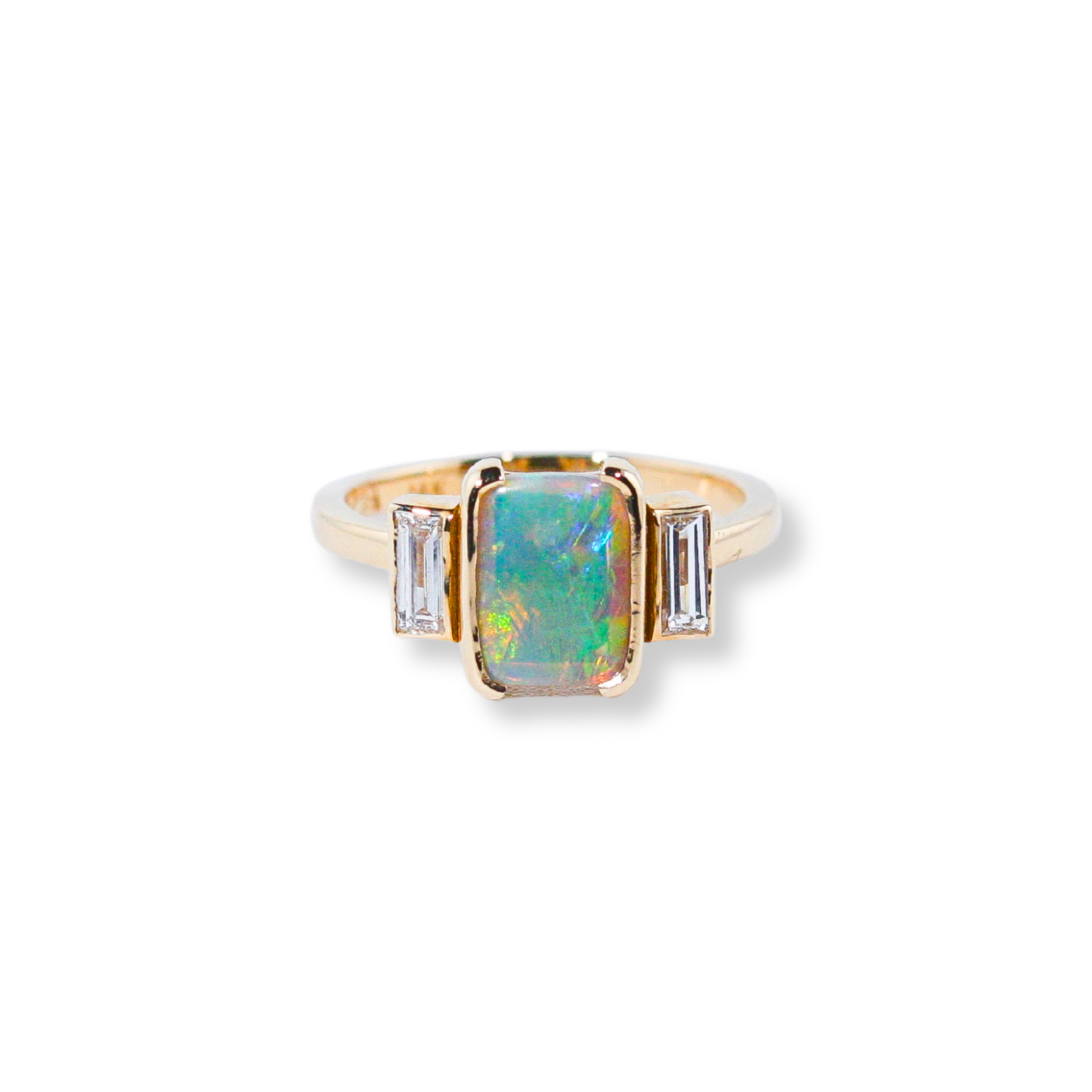 Prismatic Opal and Diamond Ring
