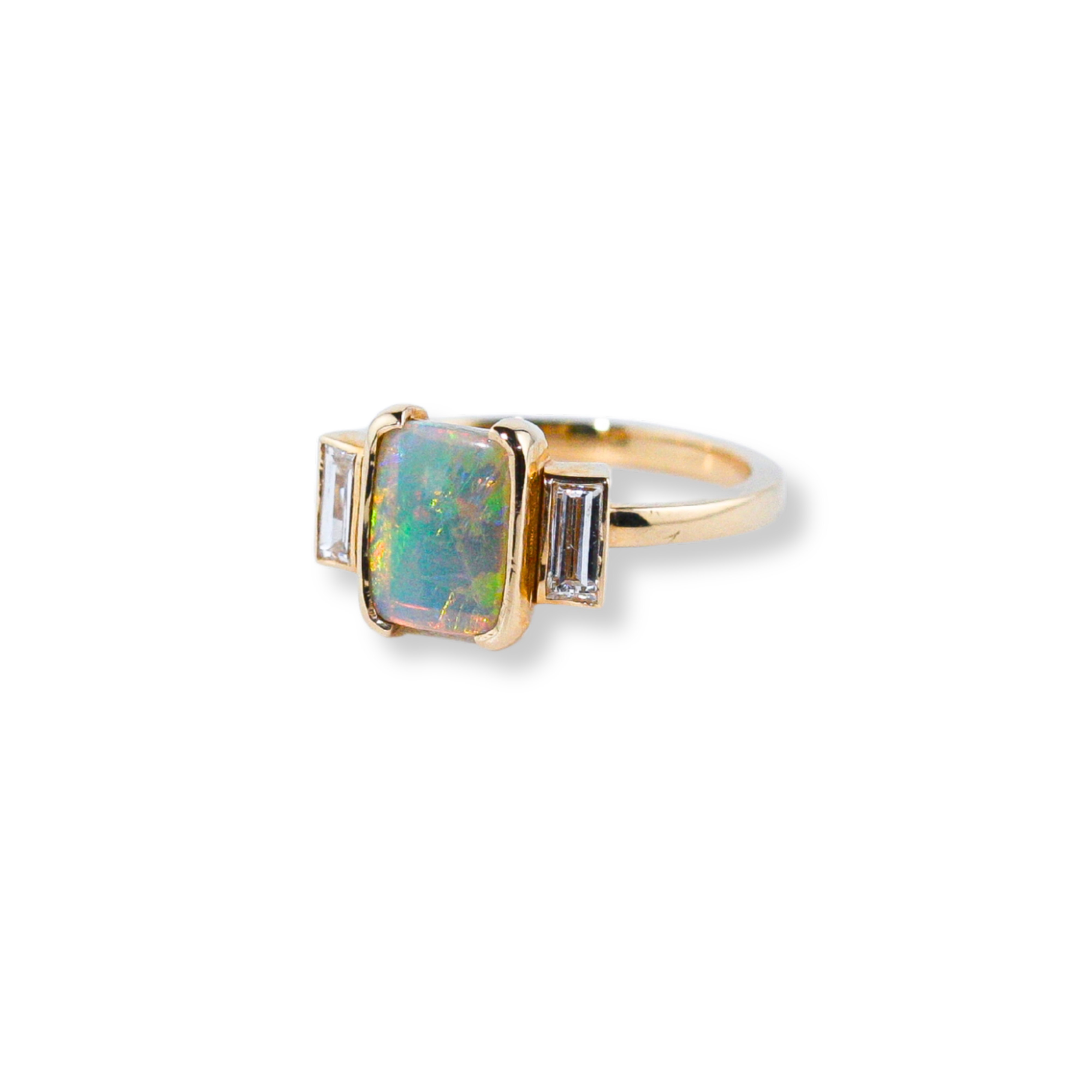 Prismatic Opal and Diamond Ring