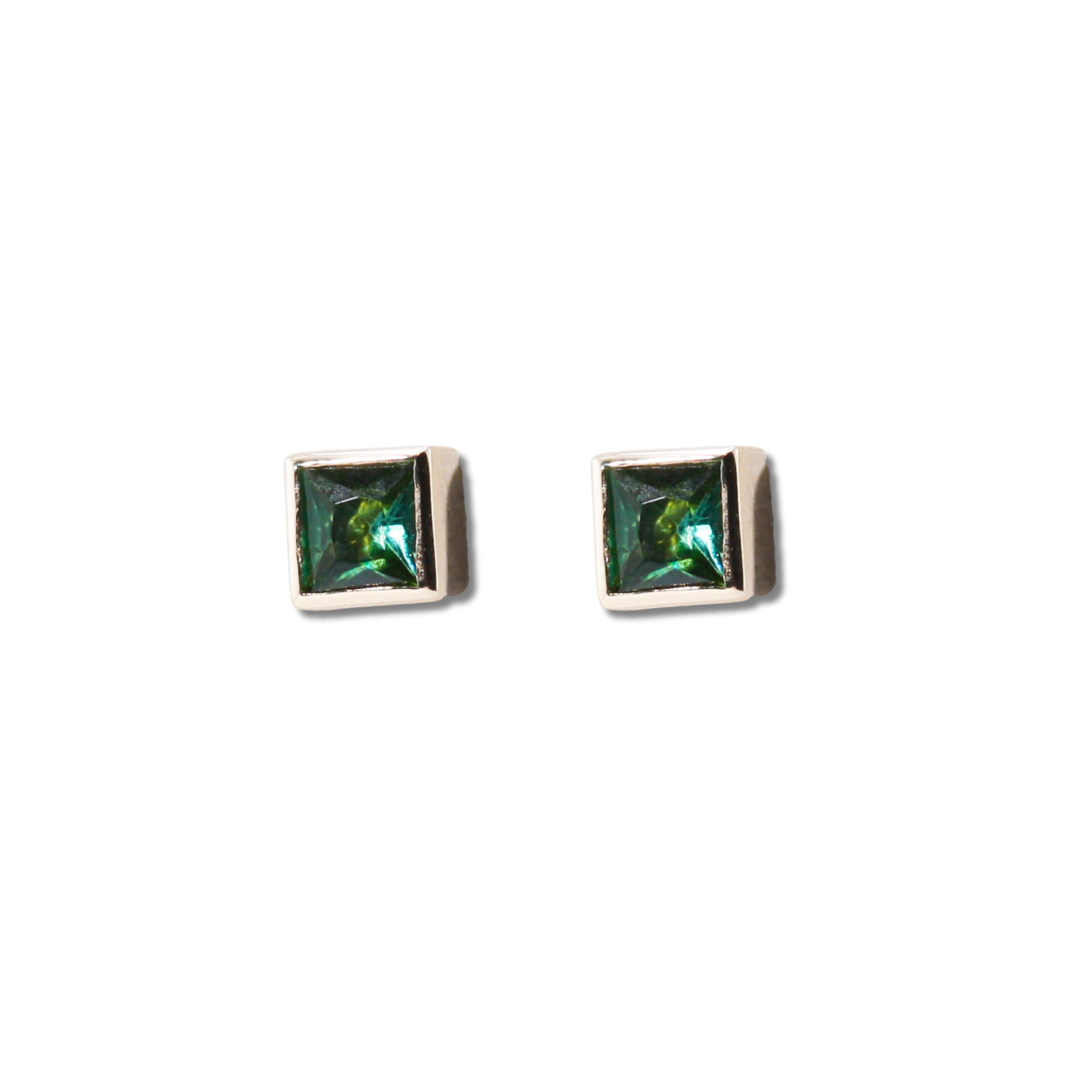 Cube Gemstone Earrings - Green Tourmaline