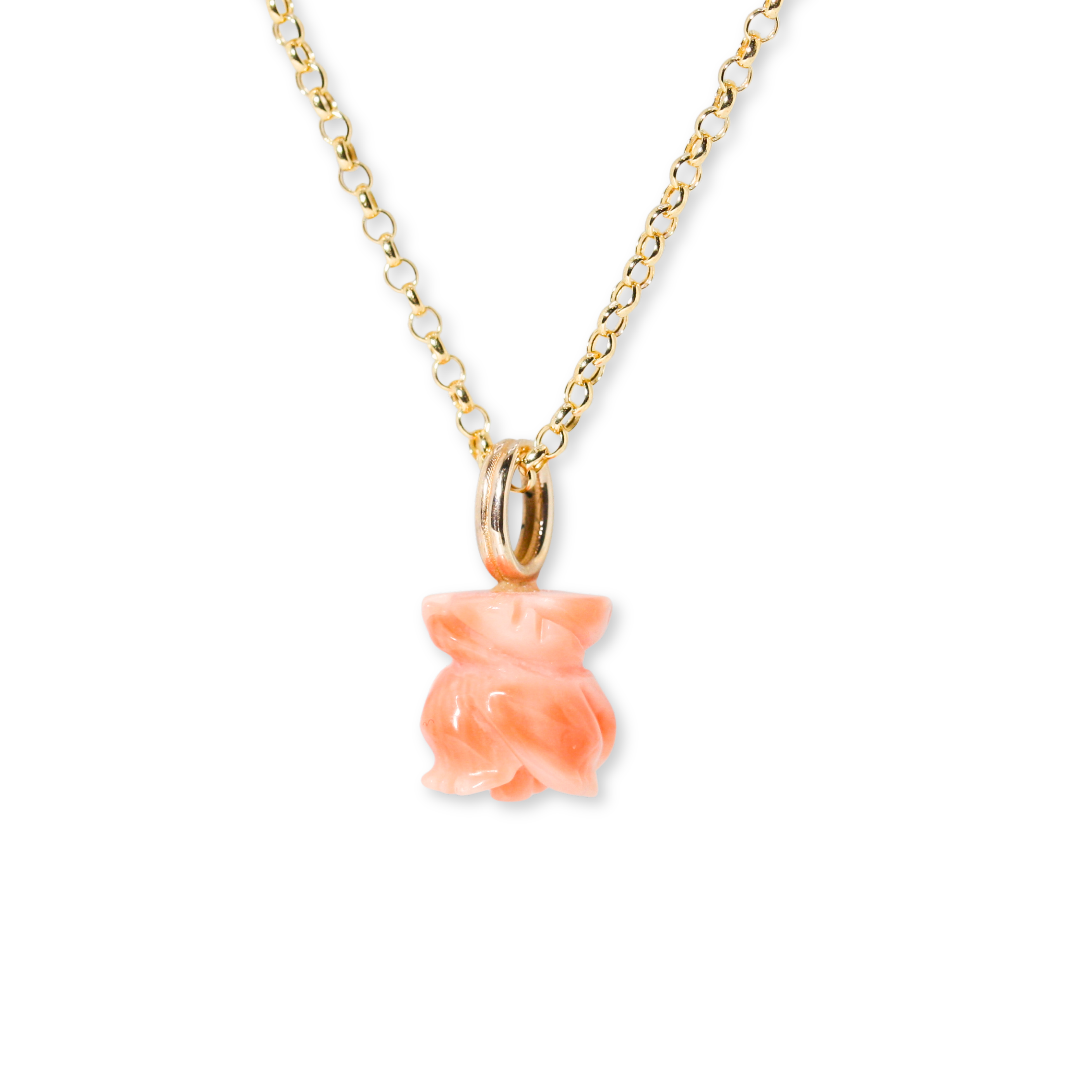 Antique Coral Rose Charm Necklace