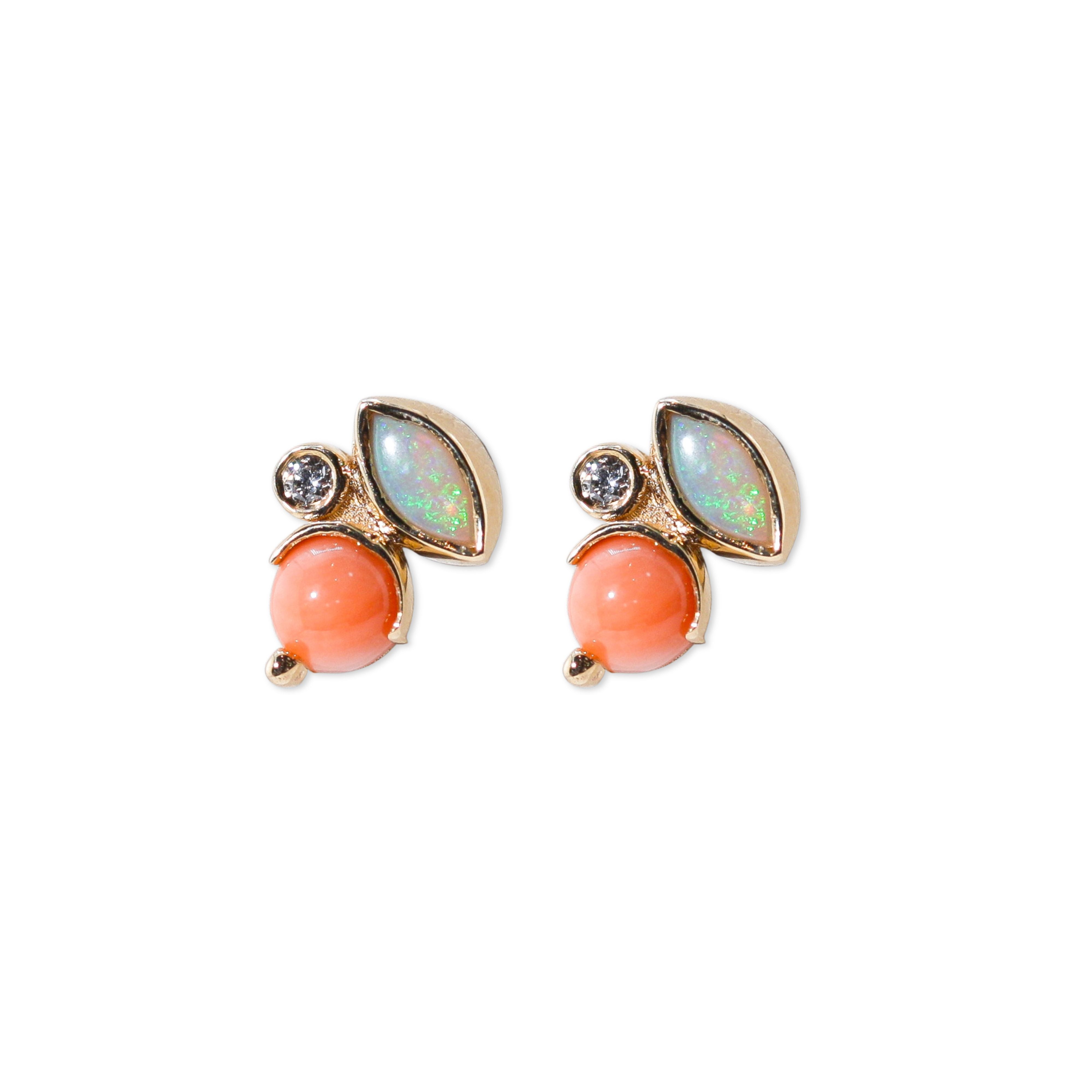Butterfly Cluster Studs (Coral, Opal, Diamond)