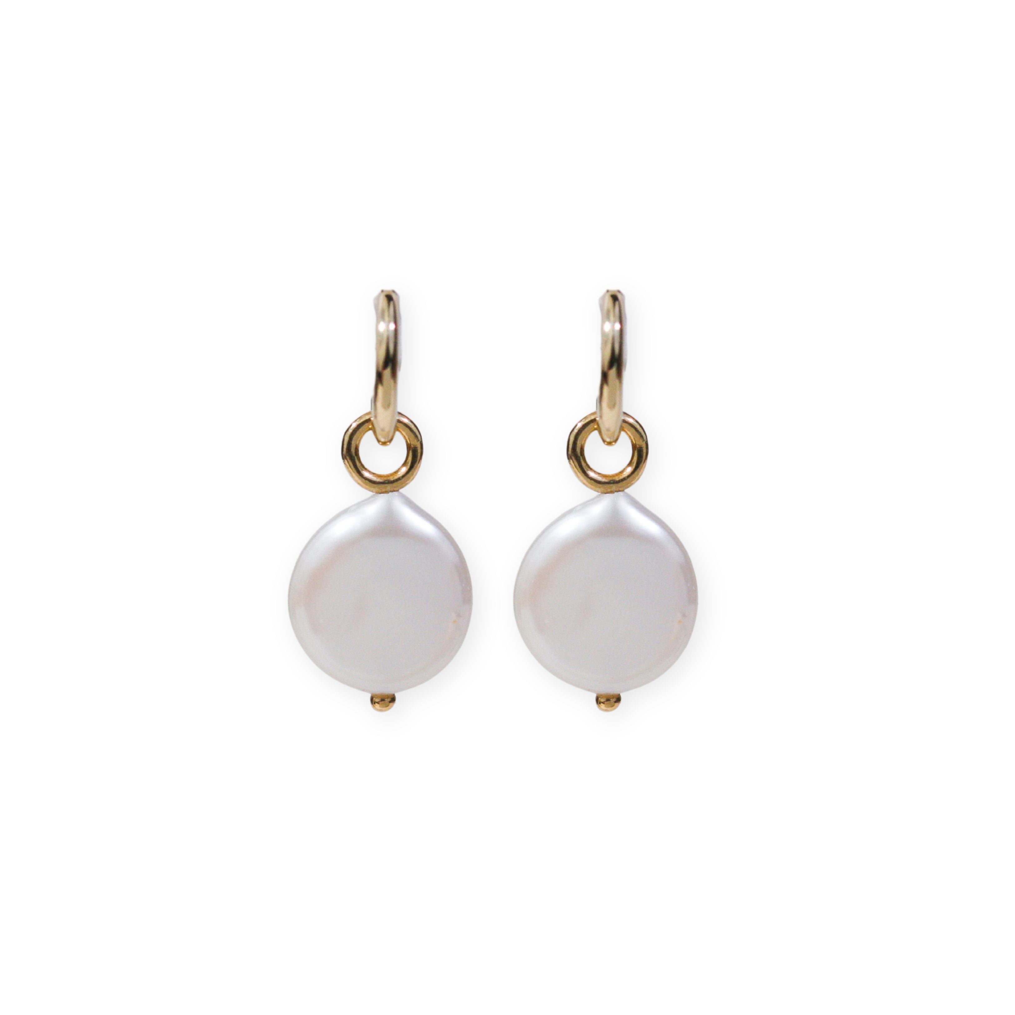 Coin Freshwater Pearl Charm Earrings