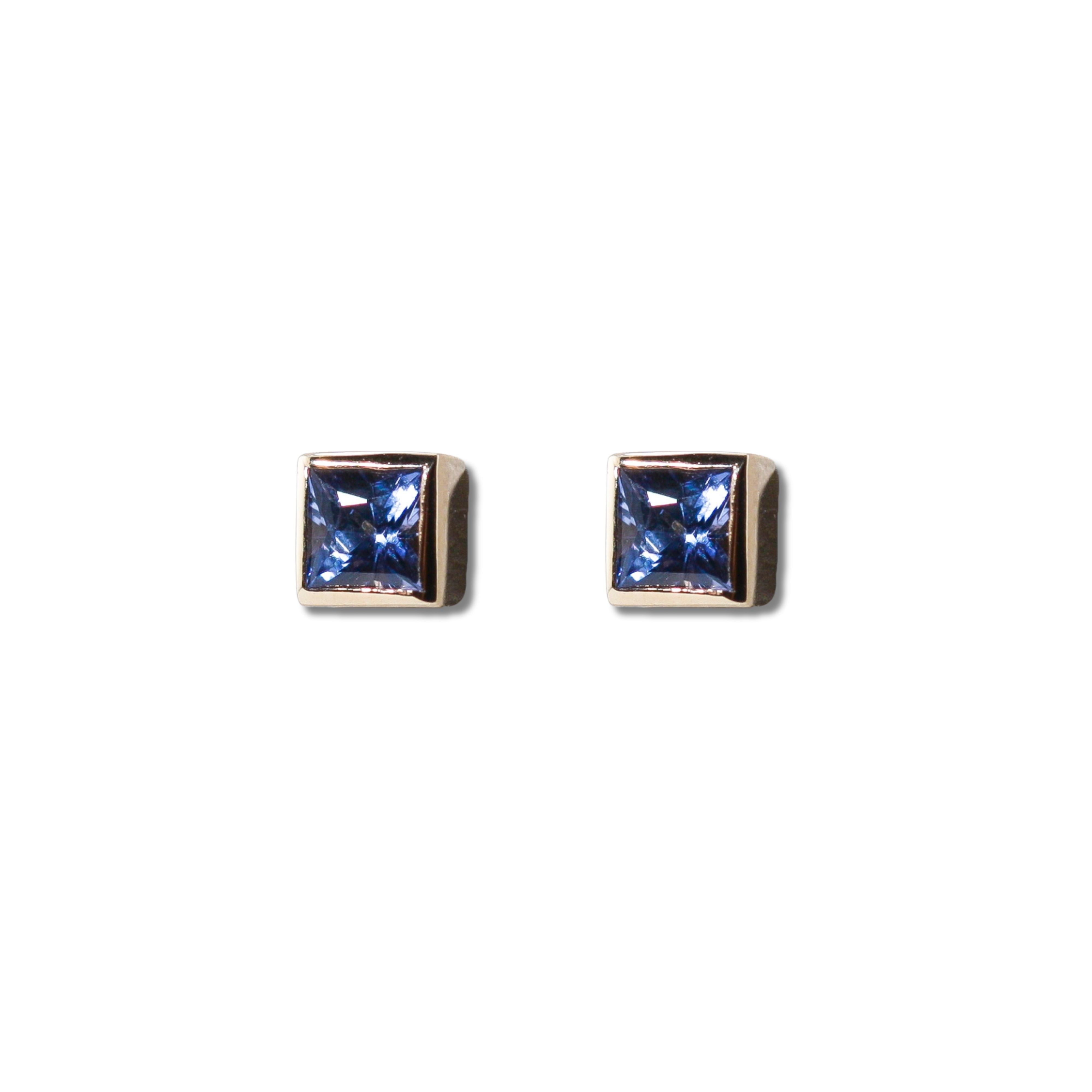 Cube Gemstone Earrings - Blue Sapphire