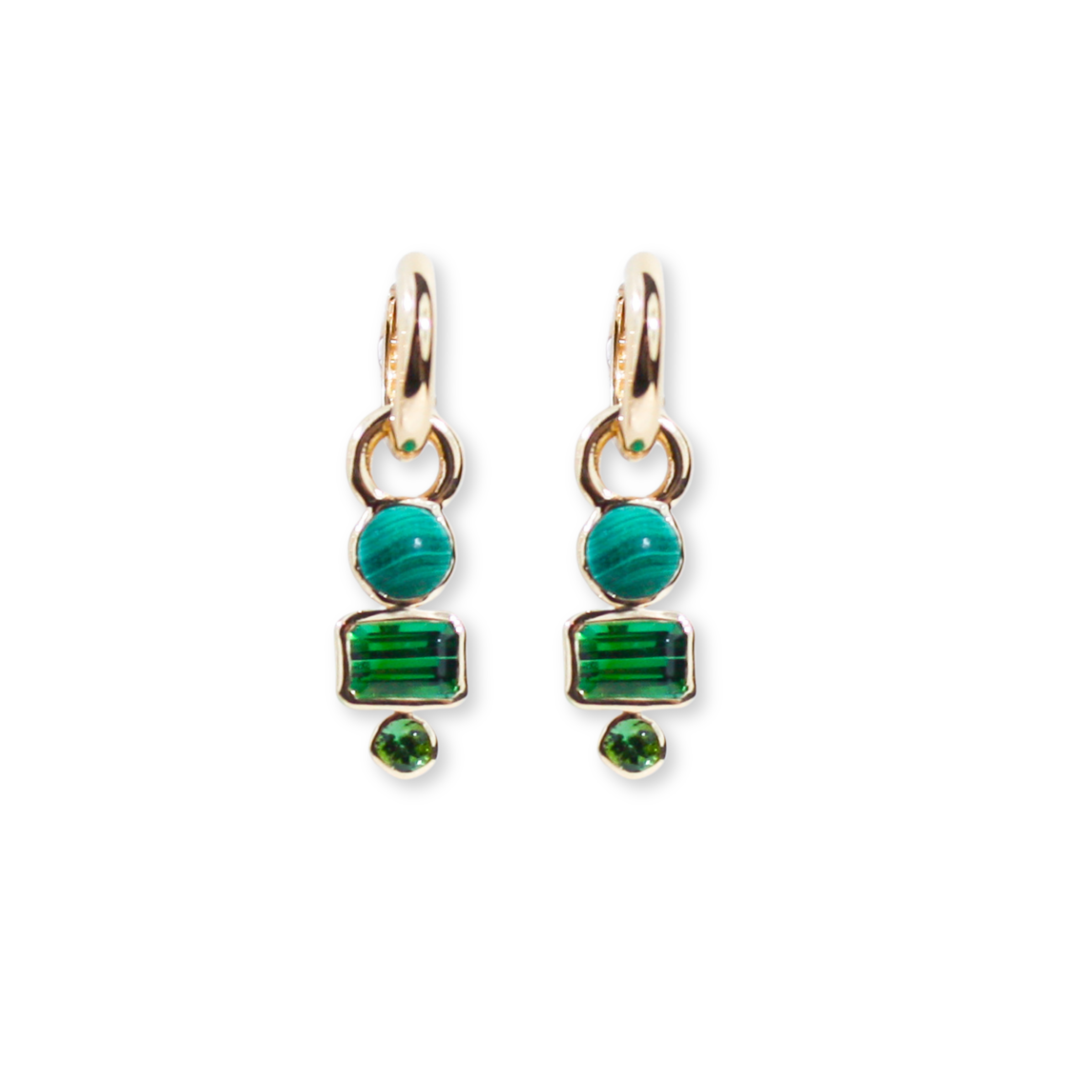 Color Block Charms (Green Tourmaline and Malachite)