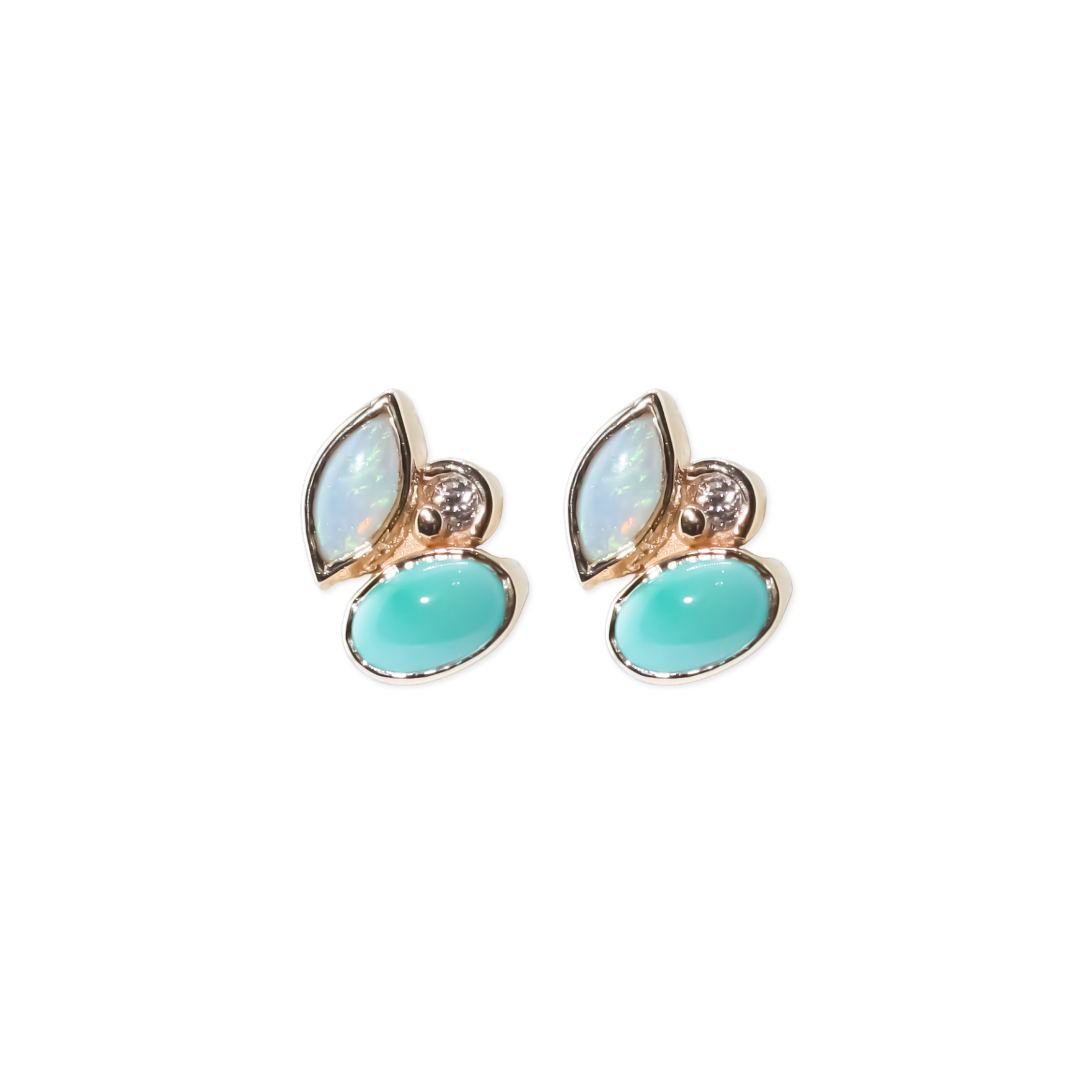 Flower Turquoise Cluster Studs (Turquoise, Opal, Diamond)