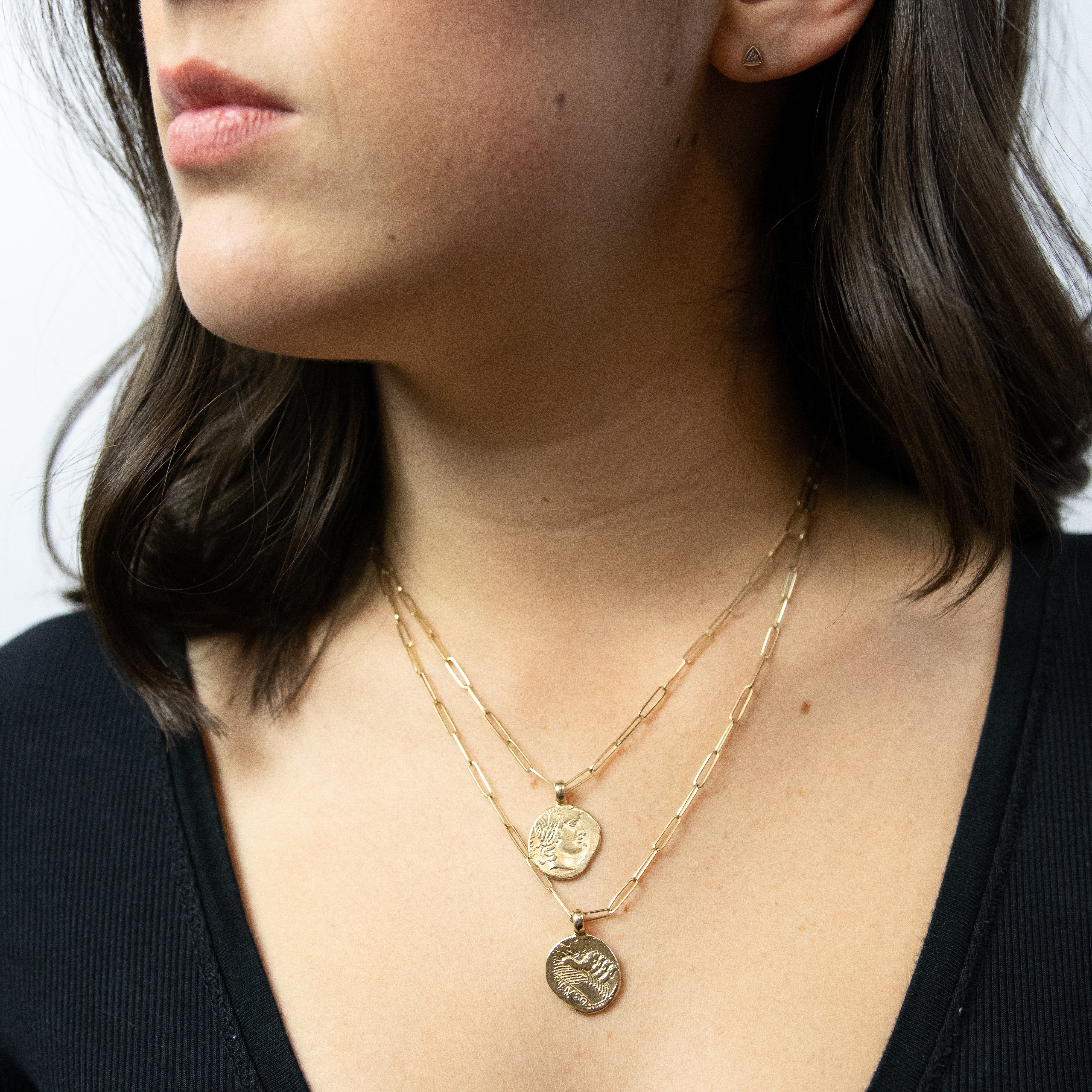 Beautiful gold coin necklace cast from 2000-year-old Roman coin.